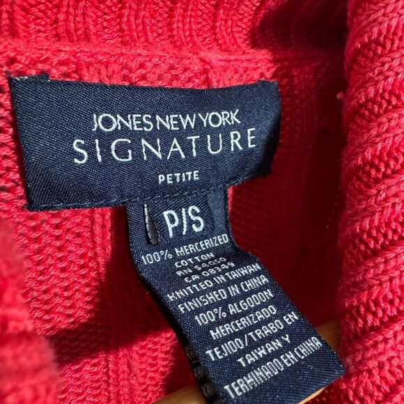SALE! Pinkish Red Jones New York Collared Cable Knit Sweater Size SP EUC - Picture 5 of 5